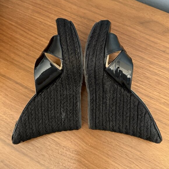 Jimmy Choo Phyllis Espadrille Wedges Mixmatch L: 37.5 / R: 37 Black Patent - Picture 4 of 12